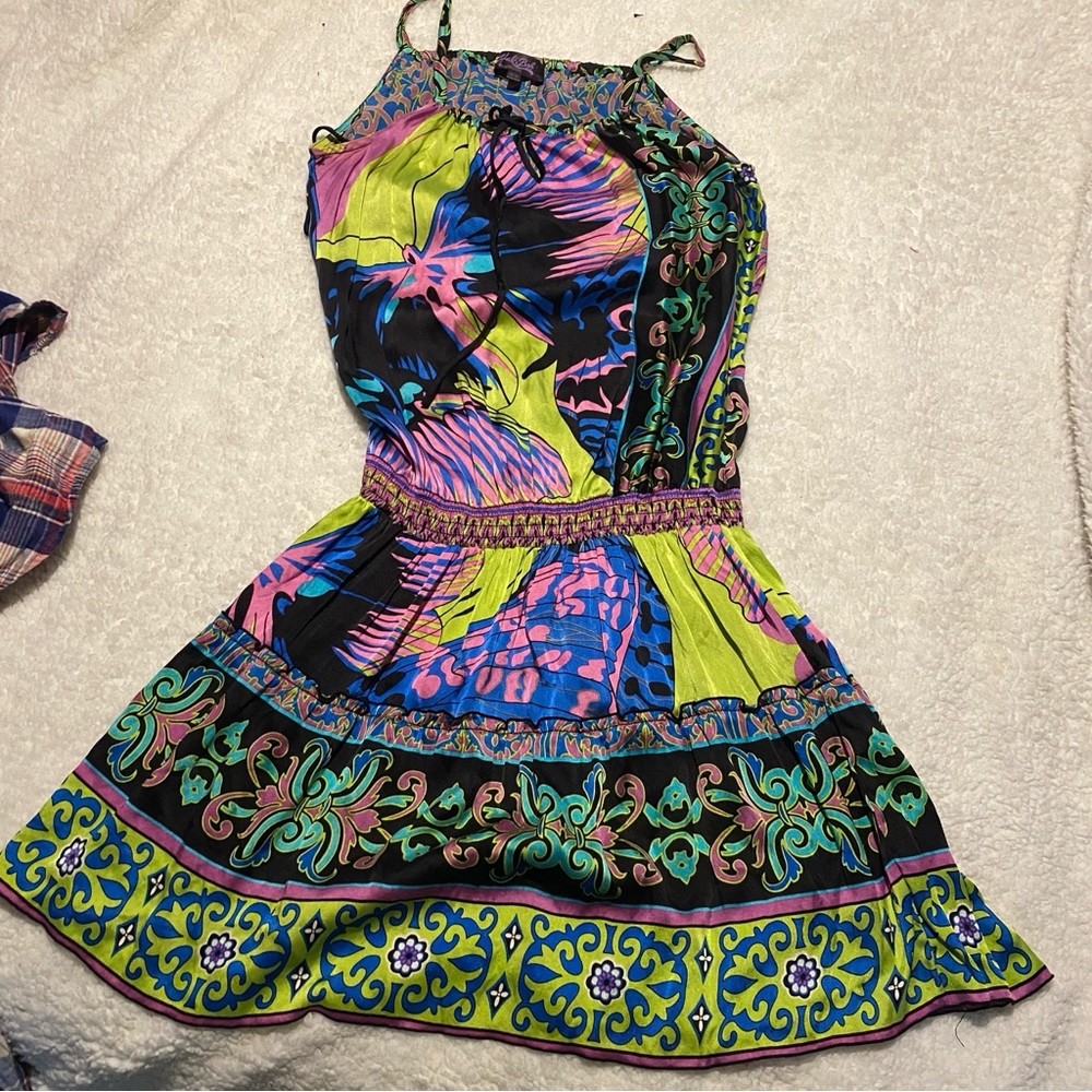 HALE BOB womens silk halter dress bright bold print XS